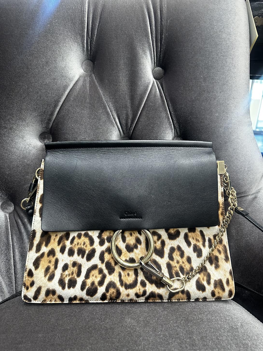 Chloé Sac Faye Calfskin Pony Hair Leopard Print Bag
