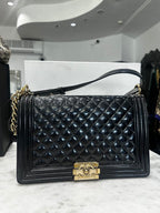CHANEL Large Boy Patent Leather Crossbody Bag