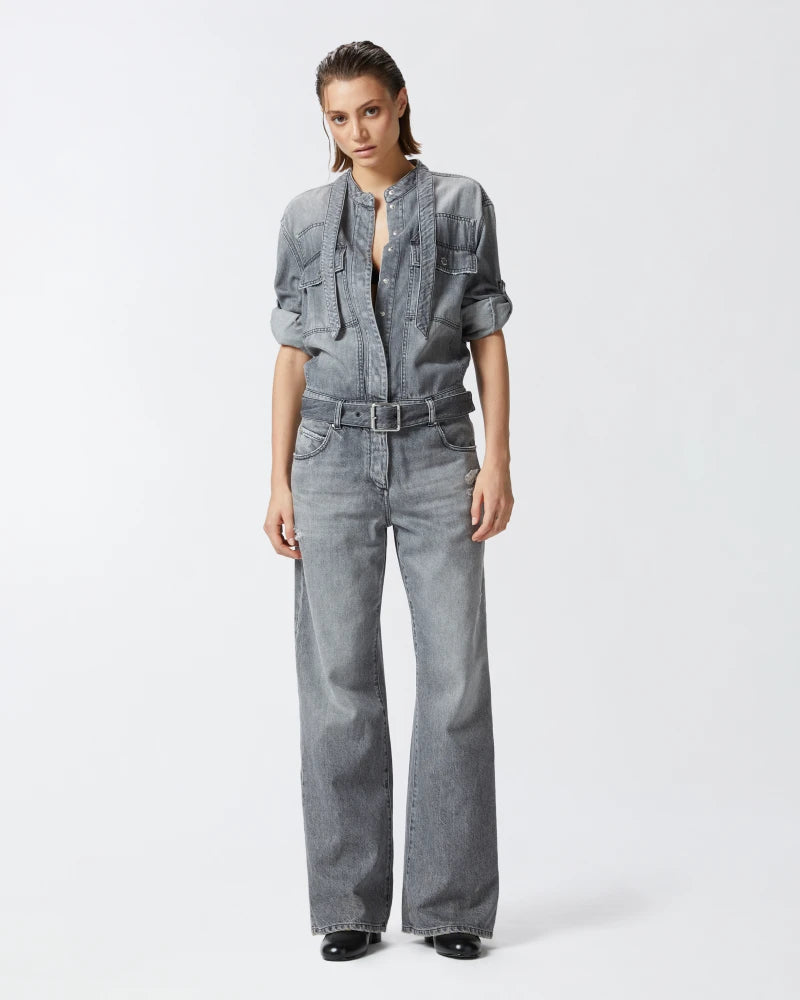 PINKO Light Grey Denim Jumpsuit