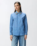 PINKO Continua Stripe Shirt w/ Rhinestone Collar