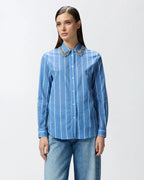 Pinko Continua Stripe Shirt w/ Rhinestone Collar
