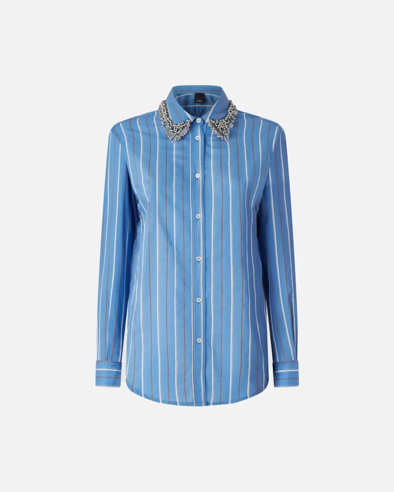Pinko Continua Stripe Shirt w/ Rhinestone Collar