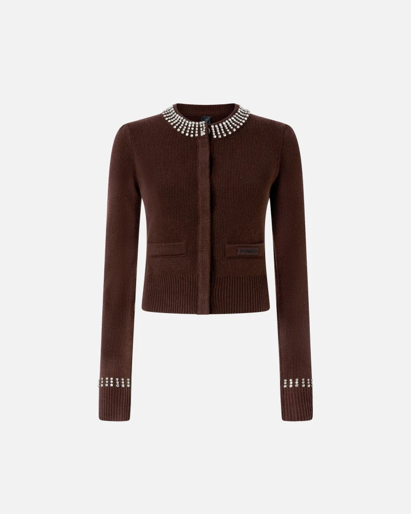 Pinko Round-neck cardigan with rhinestones