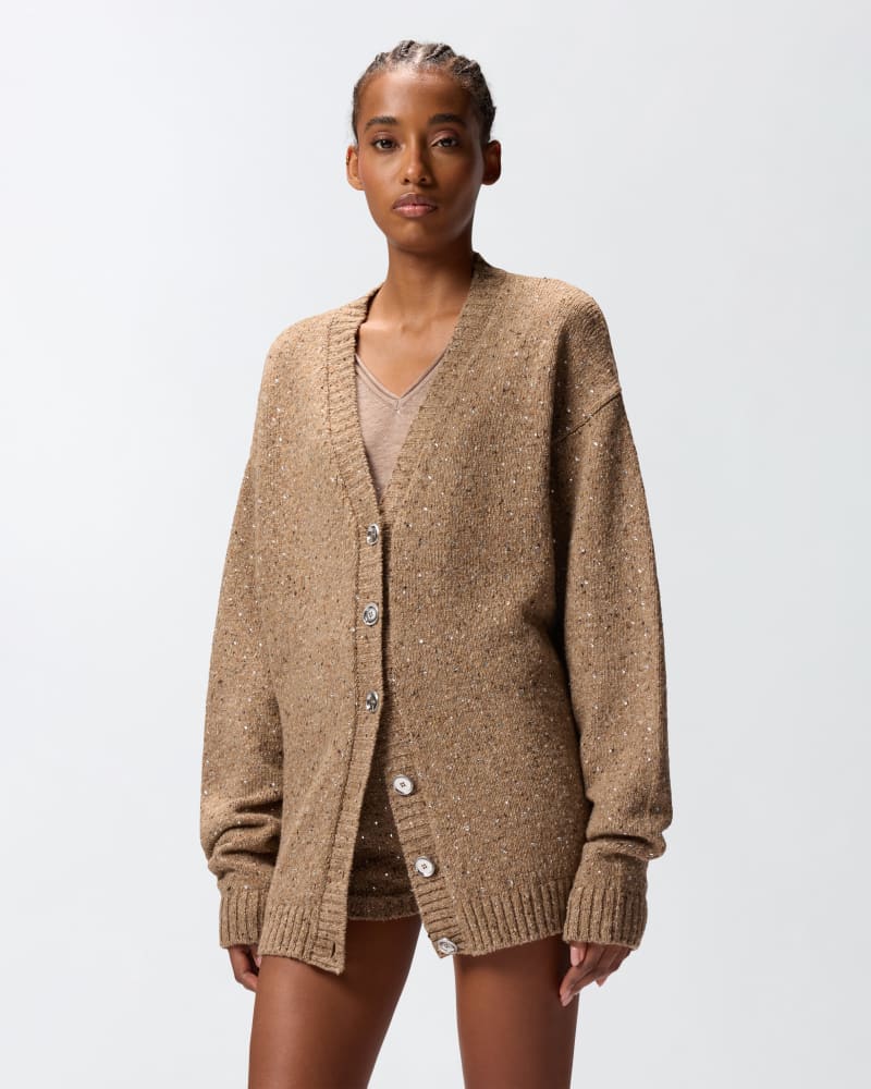 Pinko Bouclé fabric cardigan with rhinestones