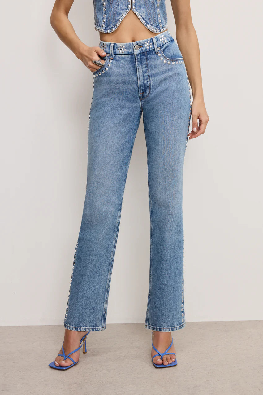 Good American Good Icon Studded Straight Jean