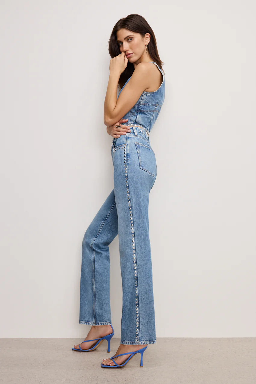 Good American Good Icon Studded Straight Jean