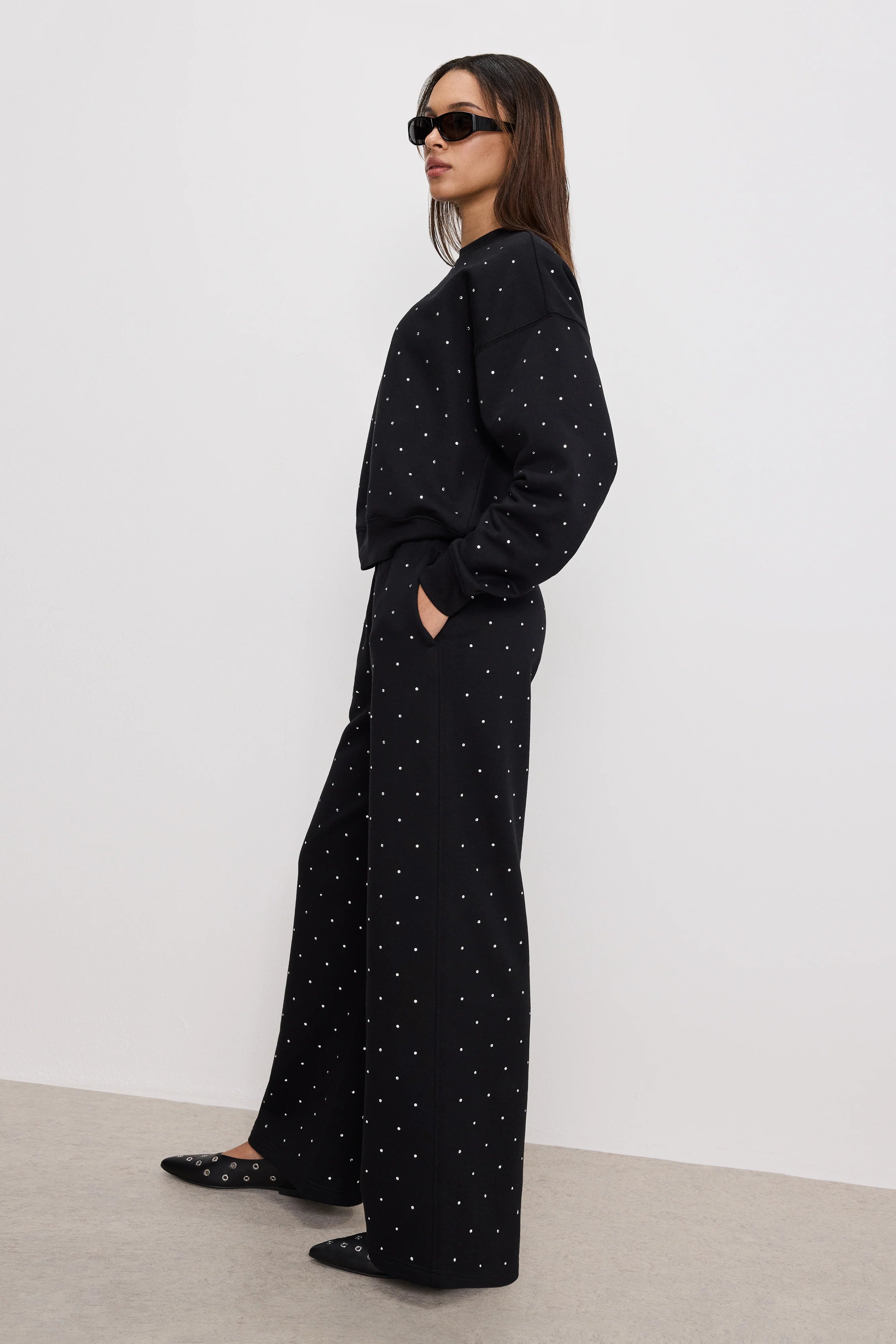 Good American Crystal Wide Leg Sweatpants Black001