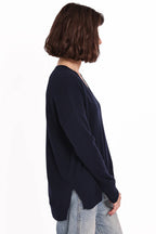 Minnie Rose Cashmere Long and Lean V Neck Navy
