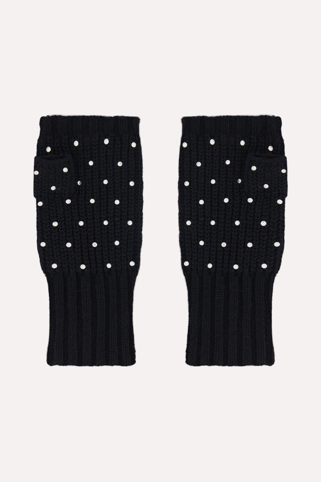 Minnie Rose Cotton Cashmere Rhinestone Fingerless Gloves Black