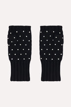 Minnie Rose Cotton Cashmere Rhinestone Fingerless Gloves Black