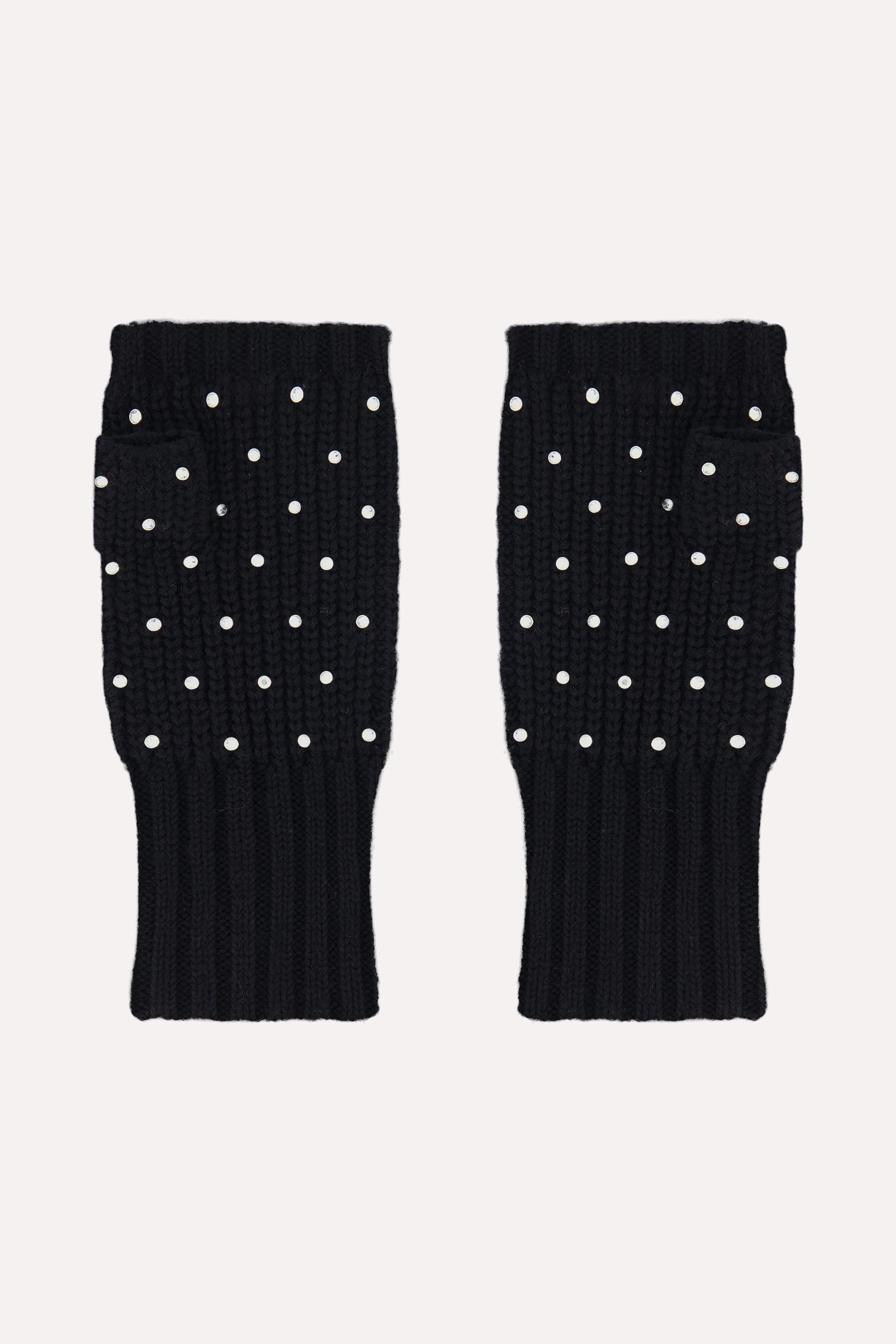Minnie Rose Cotton Cashmere Rhinestone Fingerless Gloves Black