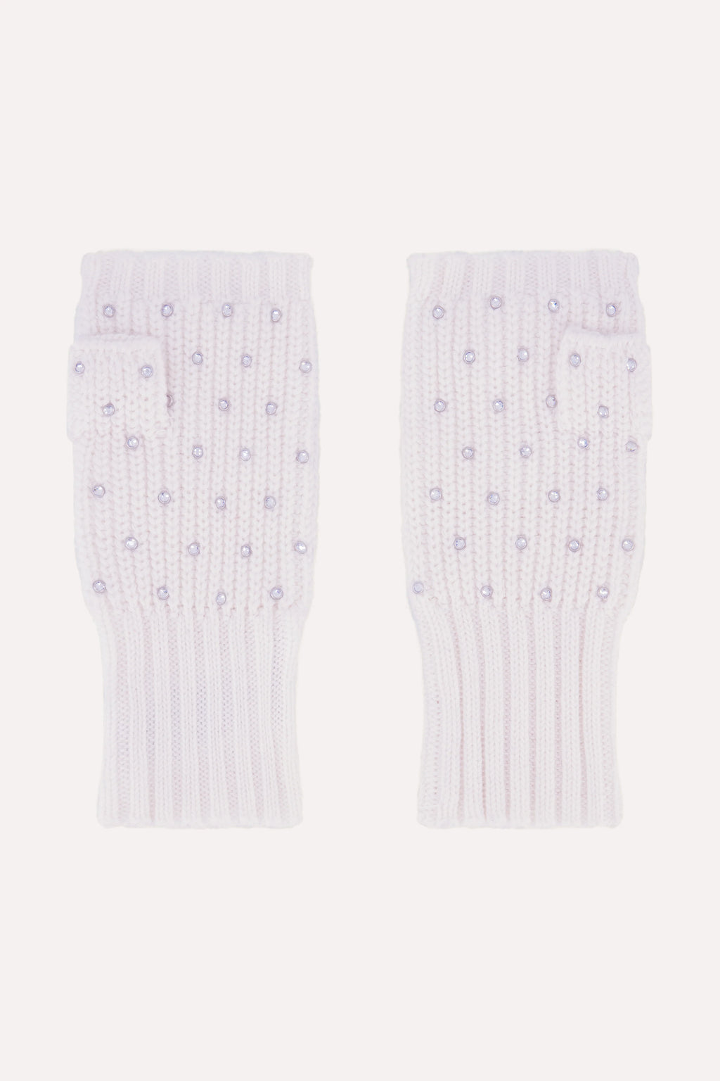 Minnie Rose Cotton Cashmere Rhinestone Fingerless Gloves White