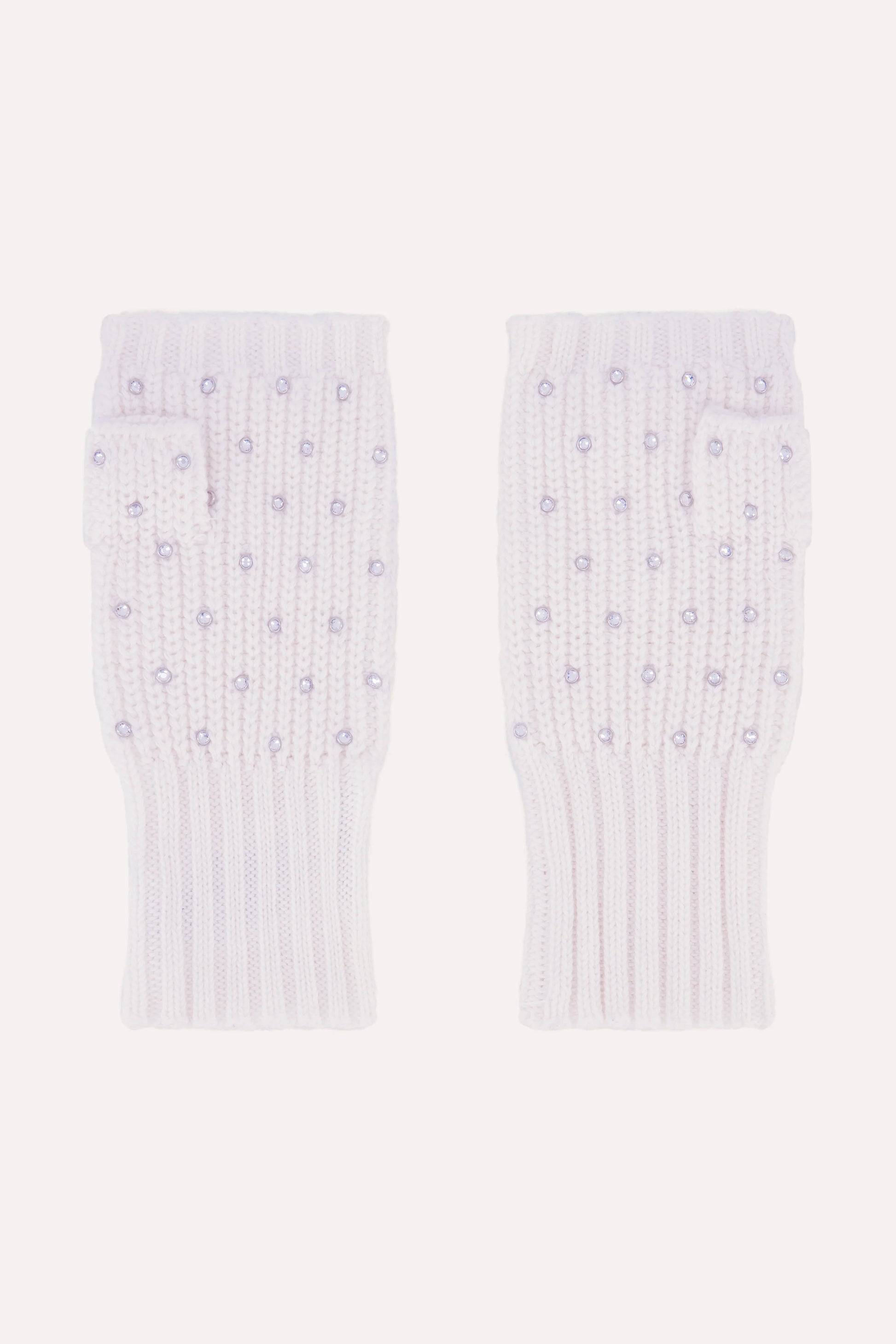 Minnie Rose Cotton Cashmere Rhinestone Fingerless Gloves White