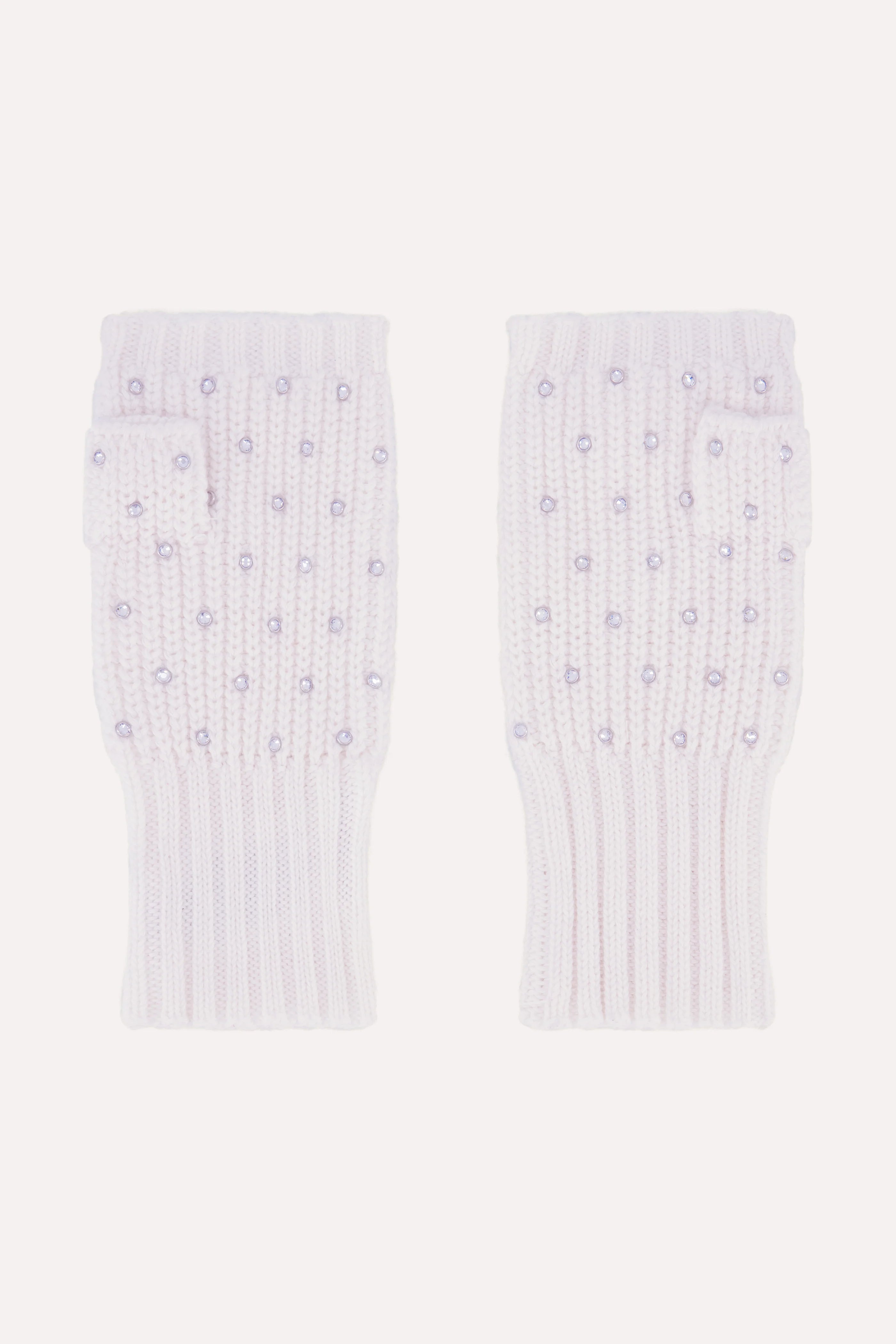 Minnie Rose Cotton Cashmere Rhinestone Fingerless Gloves White