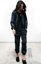 FREE CITY SATIN BOMBER/SHELL JACKET in Superblack/glass