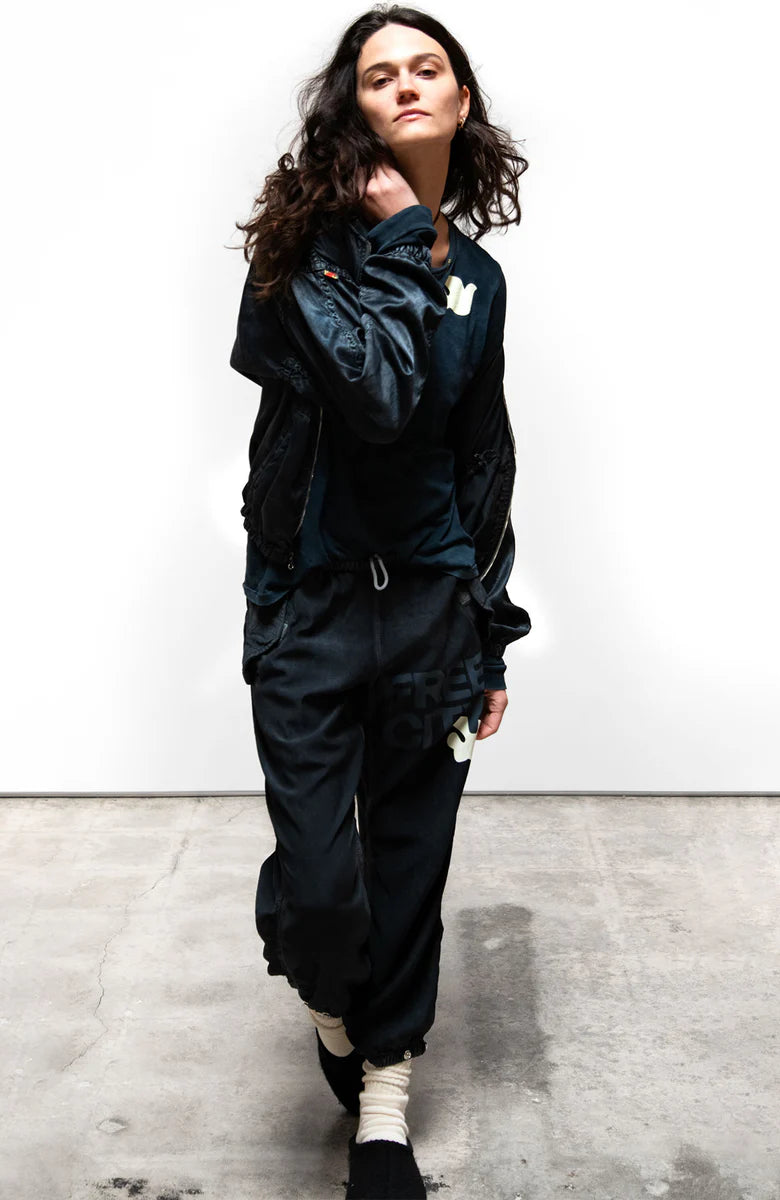 FREE CITY SATIN BOMBER/SHELL JACKET in Superblack/glass