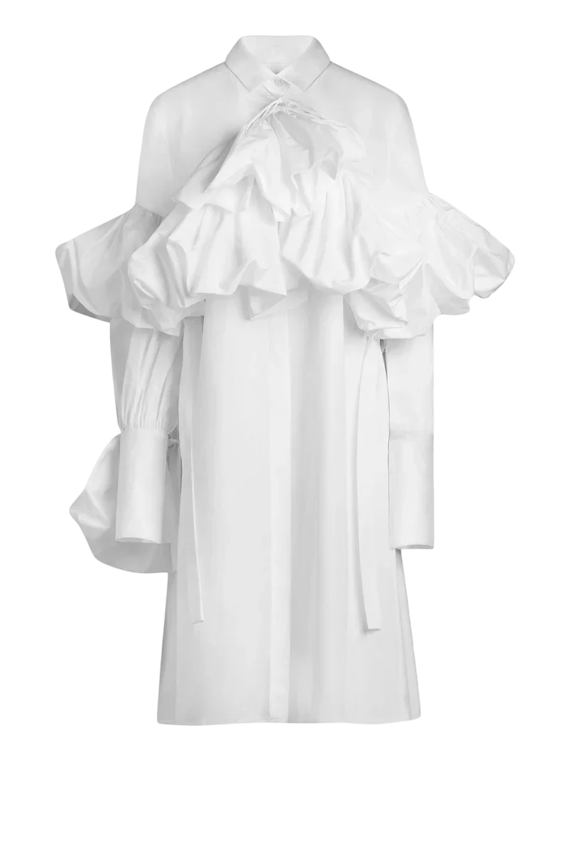 AISTE HONG GATHERED TIE-NECK SHIRT DRESS