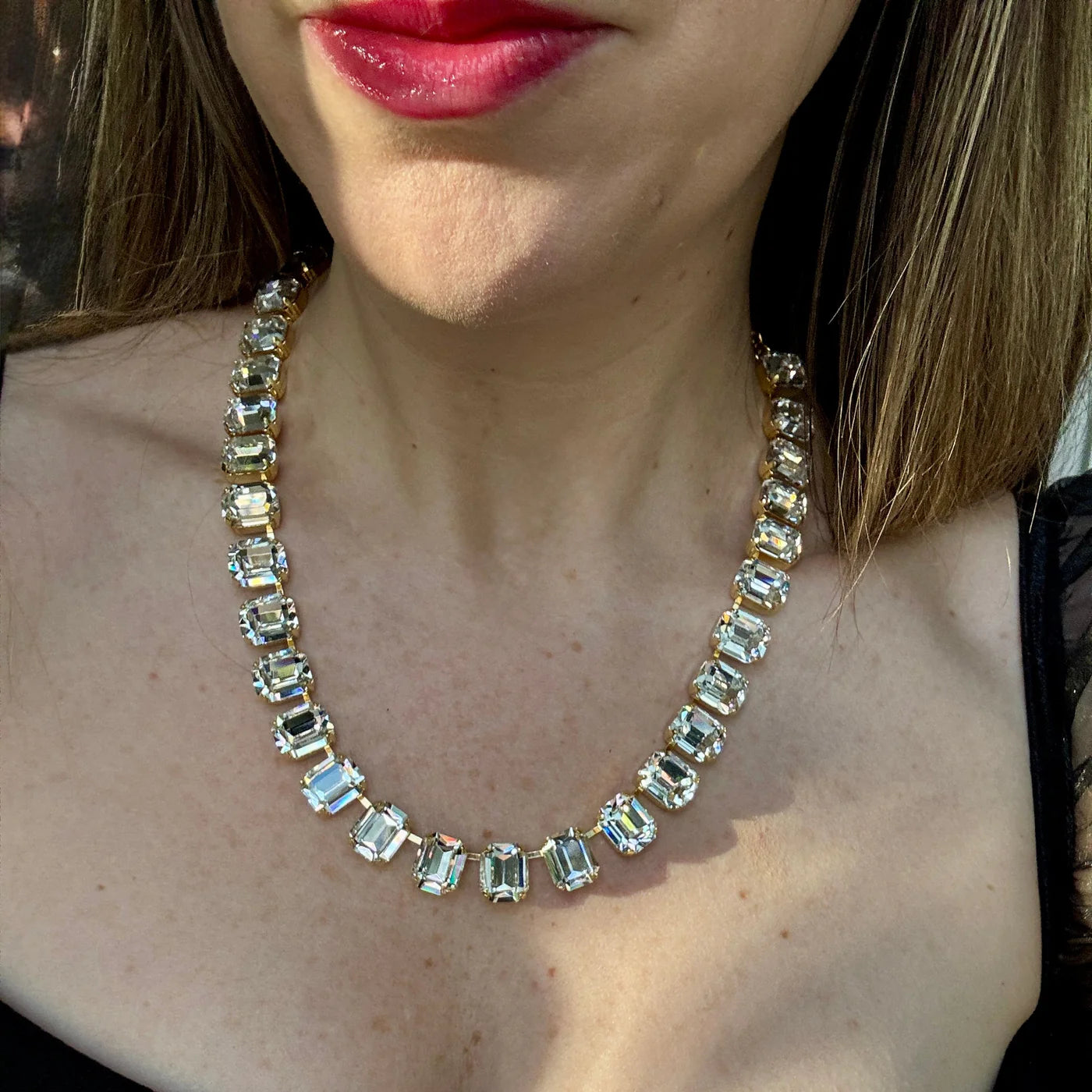 Kimono Dragon Emerald Cut Diamond Crystal Necklace