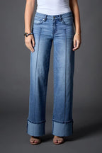 Blue Revival Cuffed Low Rise Recycled Wide Leg in Medium Tel Aviv