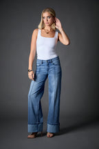 Blue Revival Cuffed Low Rise Recycled Wide Leg in Medium Tel Aviv