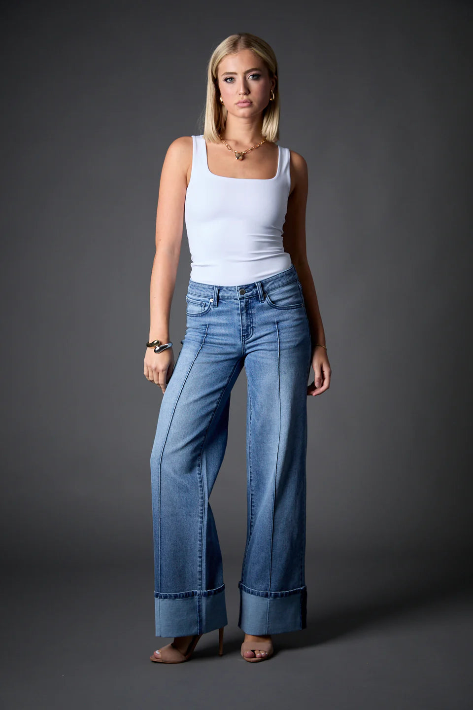 Blue Revival Cuffed Low Rise Recycled Wide Leg in Medium Tel Aviv