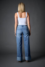 Blue Revival Cuffed Low Rise Recycled Wide Leg in Medium Tel Aviv