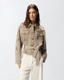 PINKO Brown Denim Jacket with Jewel Embroidery