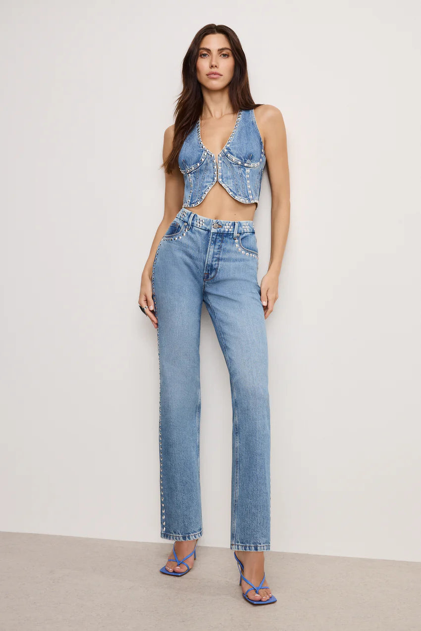Good American Good Icon Studded Straight Jean