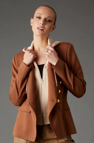 Blue Revival Helen Hooded Double Breasted Blazer in Toffee & Tan