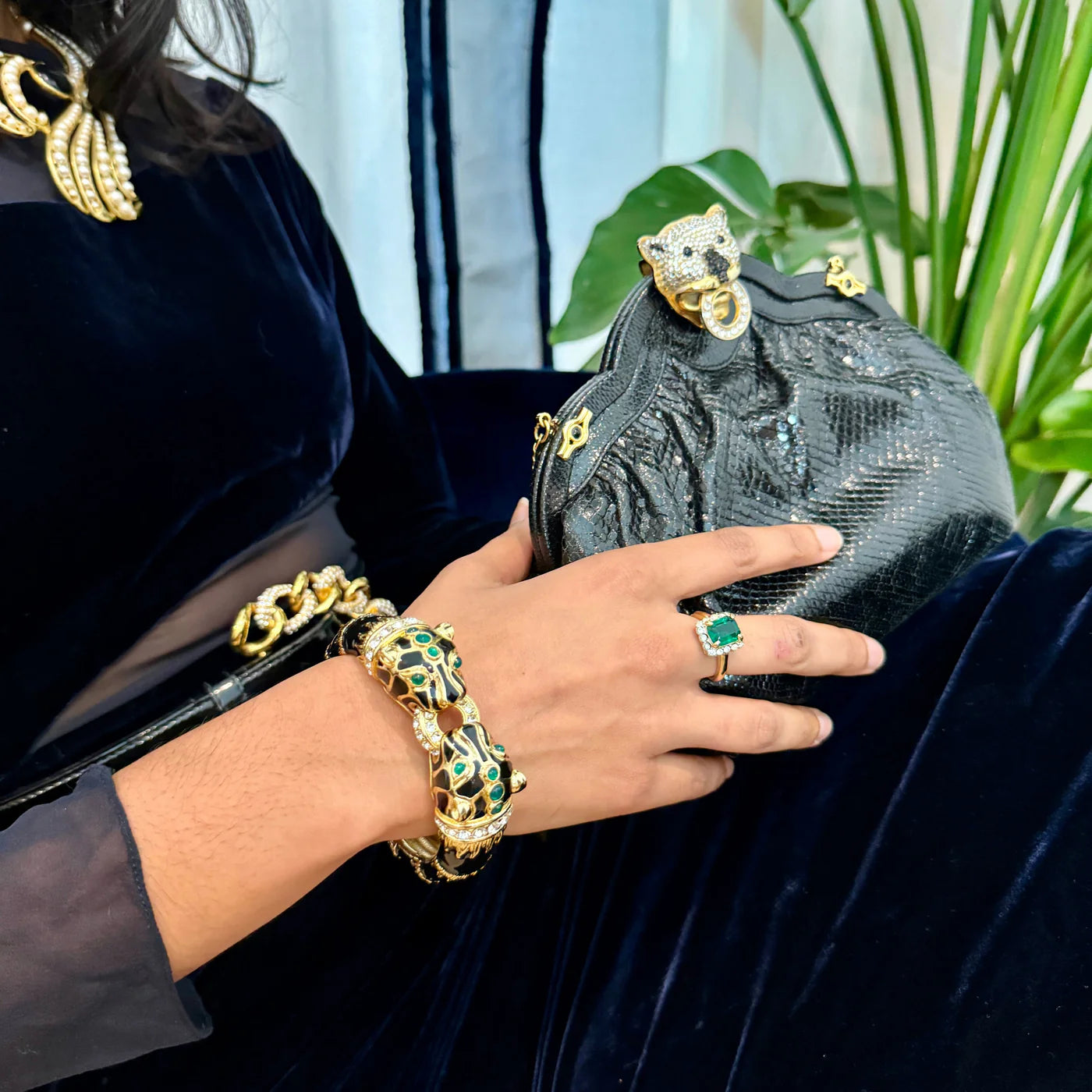 Kimono Dragon Black Enamel Double Panther Bracelet