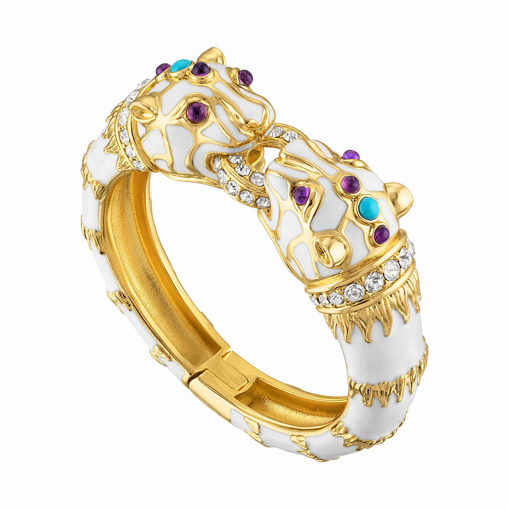 Kimono Dragon White Enamel Double Panther Bracelet