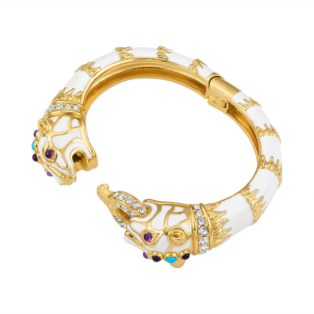 Kimono Dragon White Enamel Double Panther Bracelet