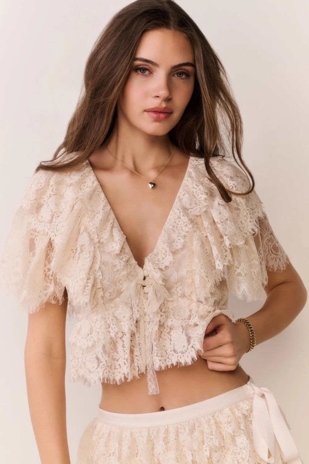 LoveShackFancy Caper Lace Ruffle Crop Top