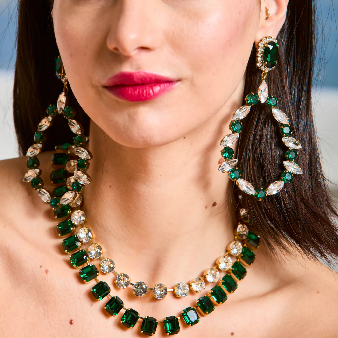 Kimono Dragon Emerald Cut Emerald Green Crystal Necklace