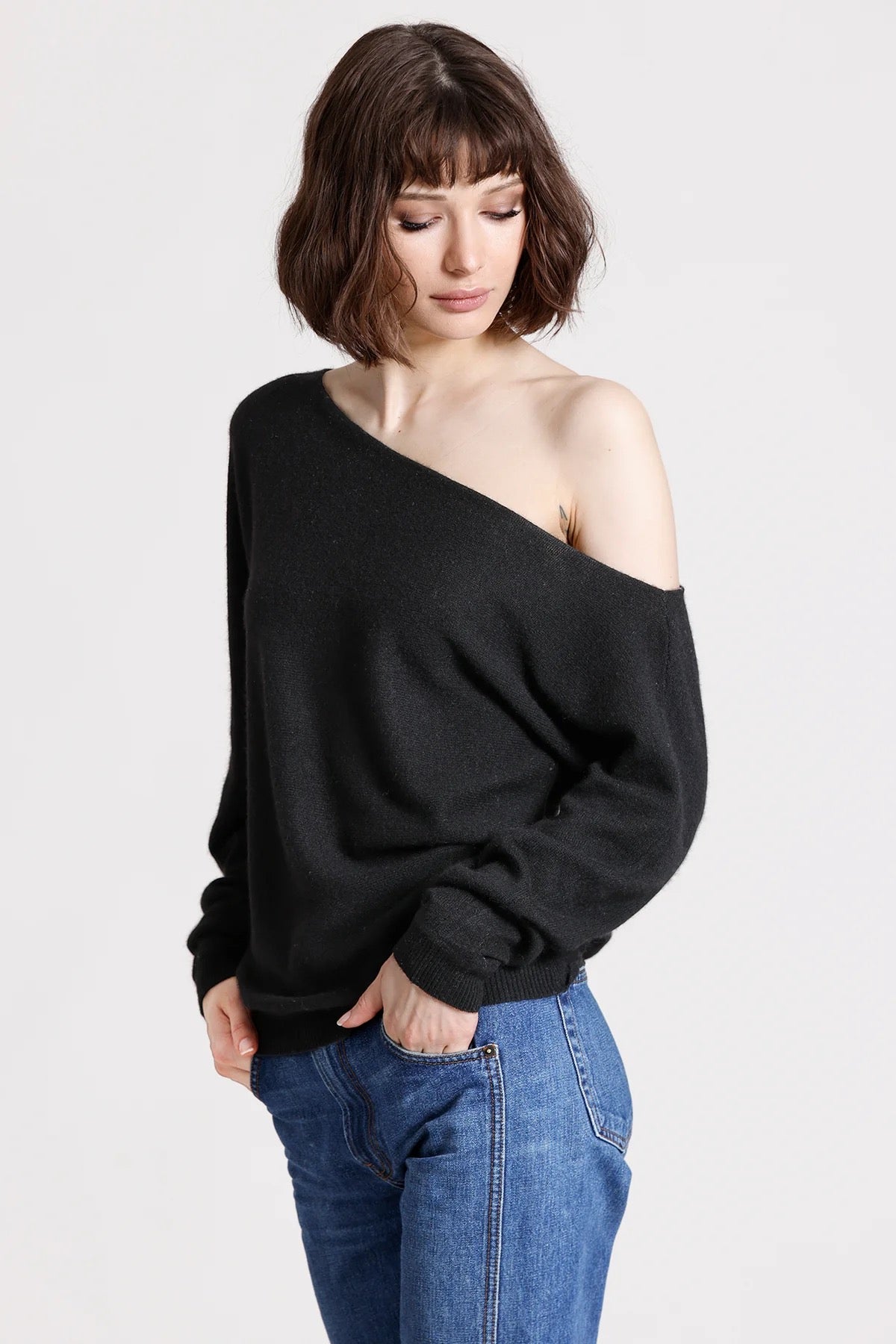 Minnie Rose Cotton Cashmere Off The Shoulder Top
