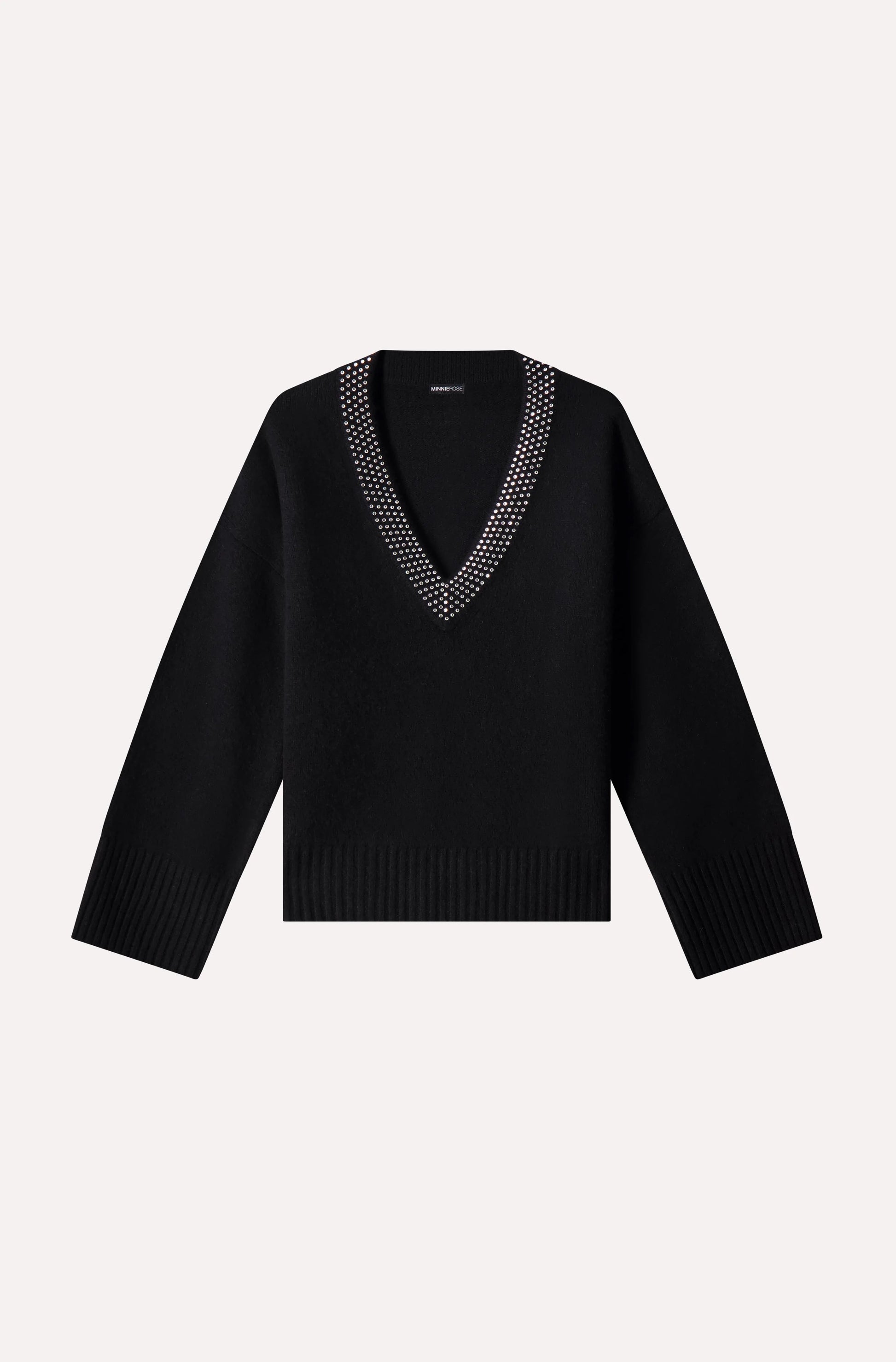 Minnie Rose Luxe Cashmere Embellished V Neck