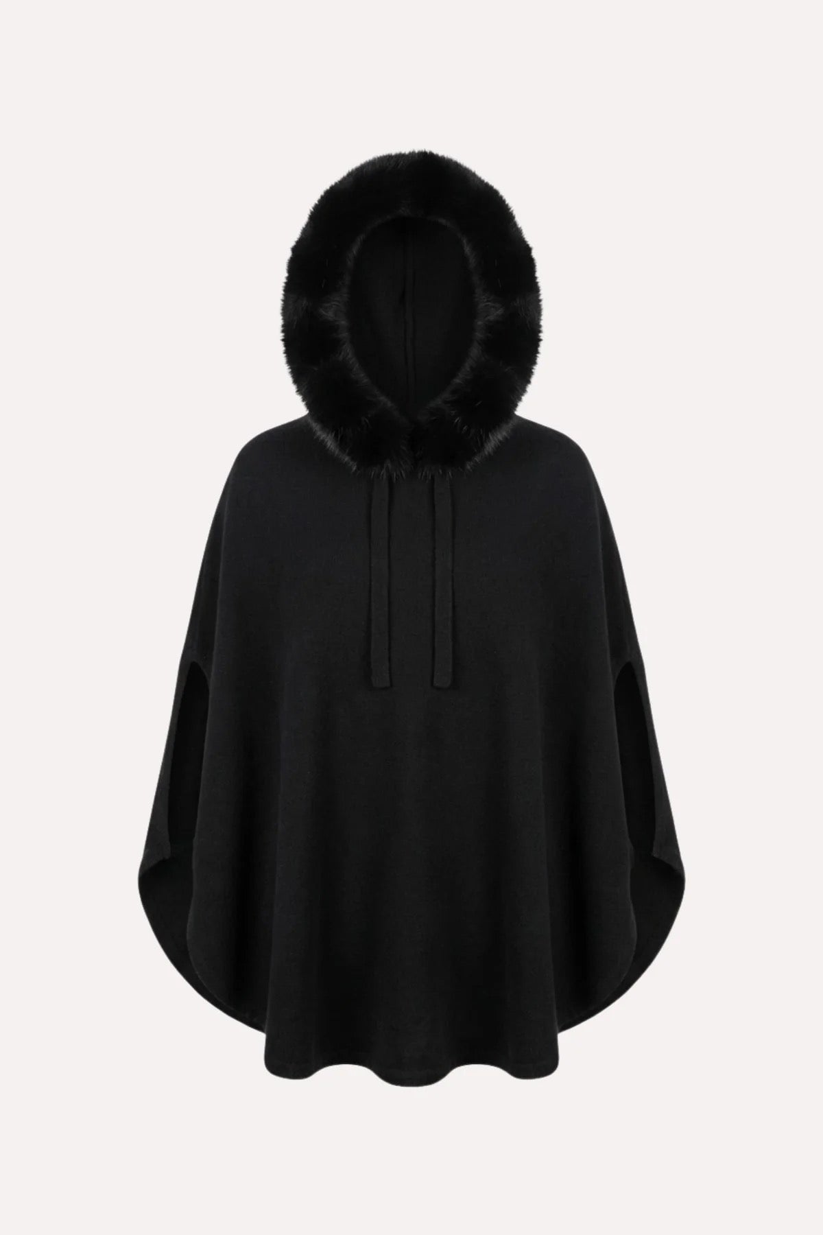 Minnie Rose Luxe Cashmere Poncho with Fur Hooded Trim