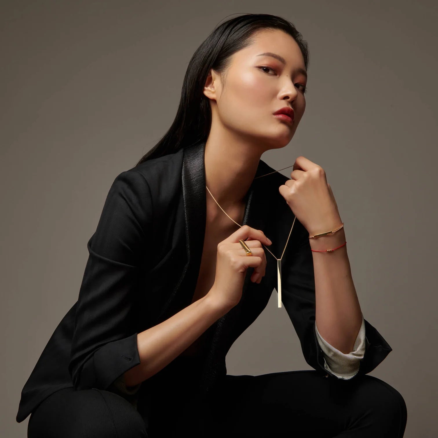 Atelium 18k Gold Long Bar Pendant Necklace