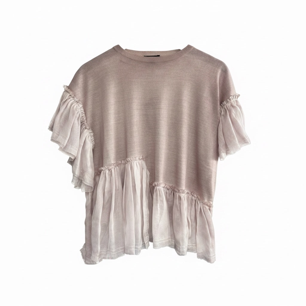 Avant Toi Silk Pink Ruffle Blouse