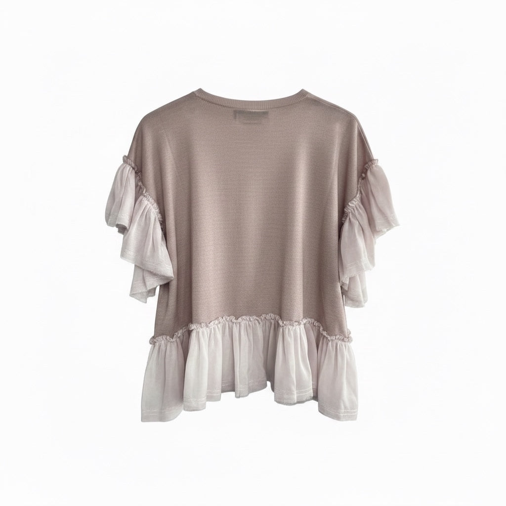 Avant Toi Silk Pink Ruffle Blouse