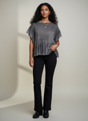 Avant Toi Silk Ruffle Top Charcoal