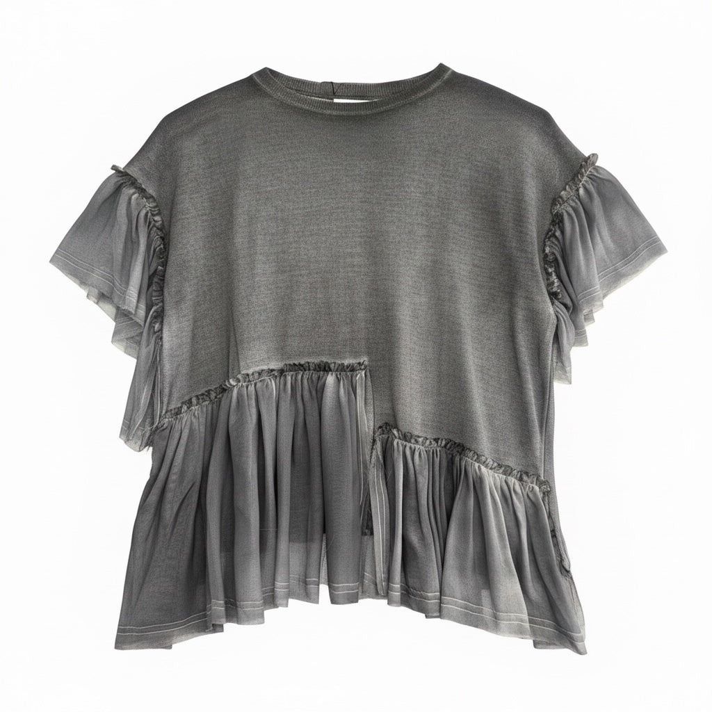 Avant Toi Silk Ruffle Top Charcoal