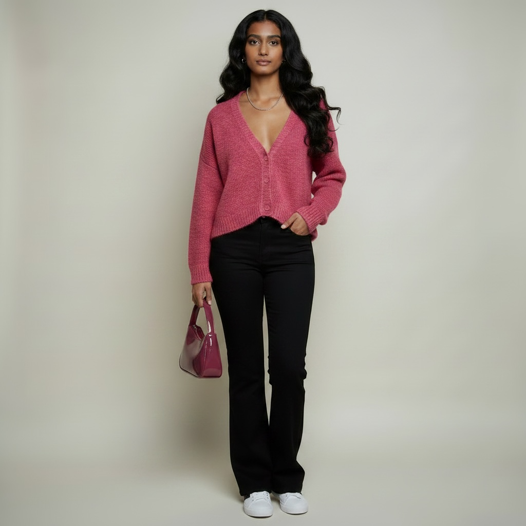 Avant Toi Button Up Sweater Hot Pink
