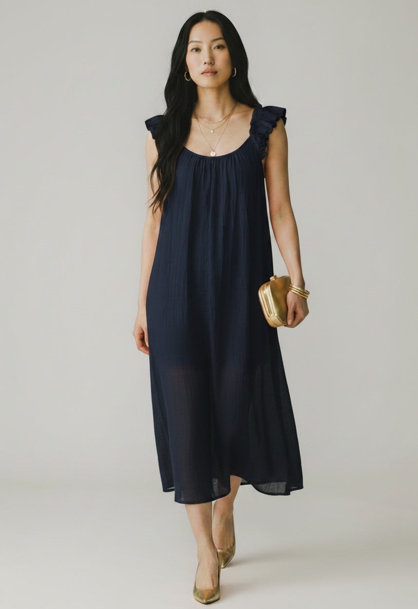 MILA Ruffle Sleeveless Dress Navy