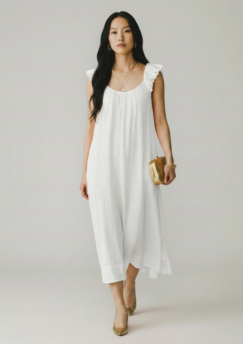 MILA Ruffle Sleeveless Dress White