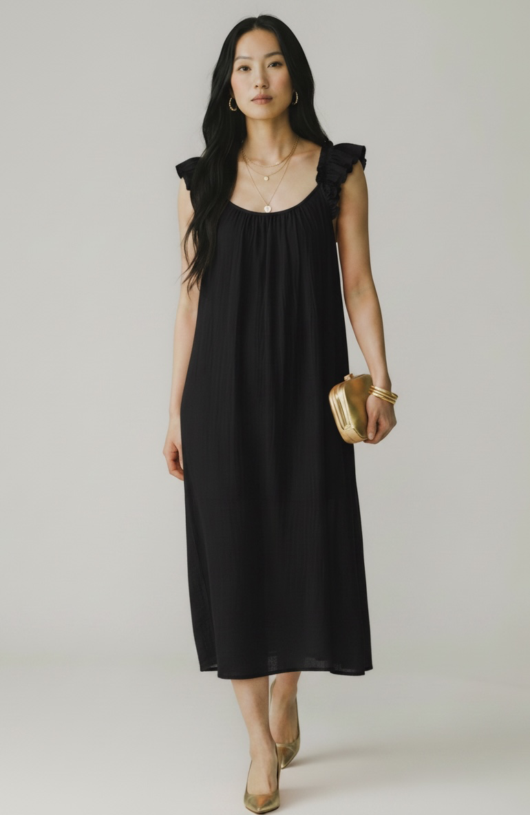 MILA Ruffle Sleeveless Dress Black