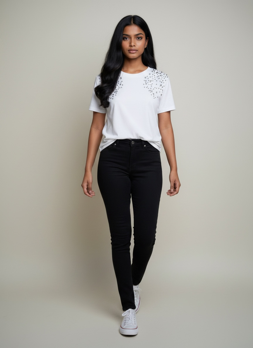 Twinset Actitude Cotton T-Shirt Rhinestones White