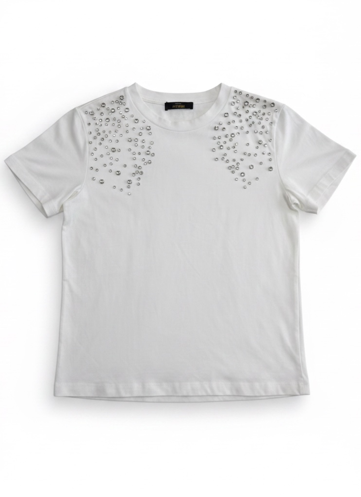 Twinset Actitude Cotton T-Shirt Rhinestones White