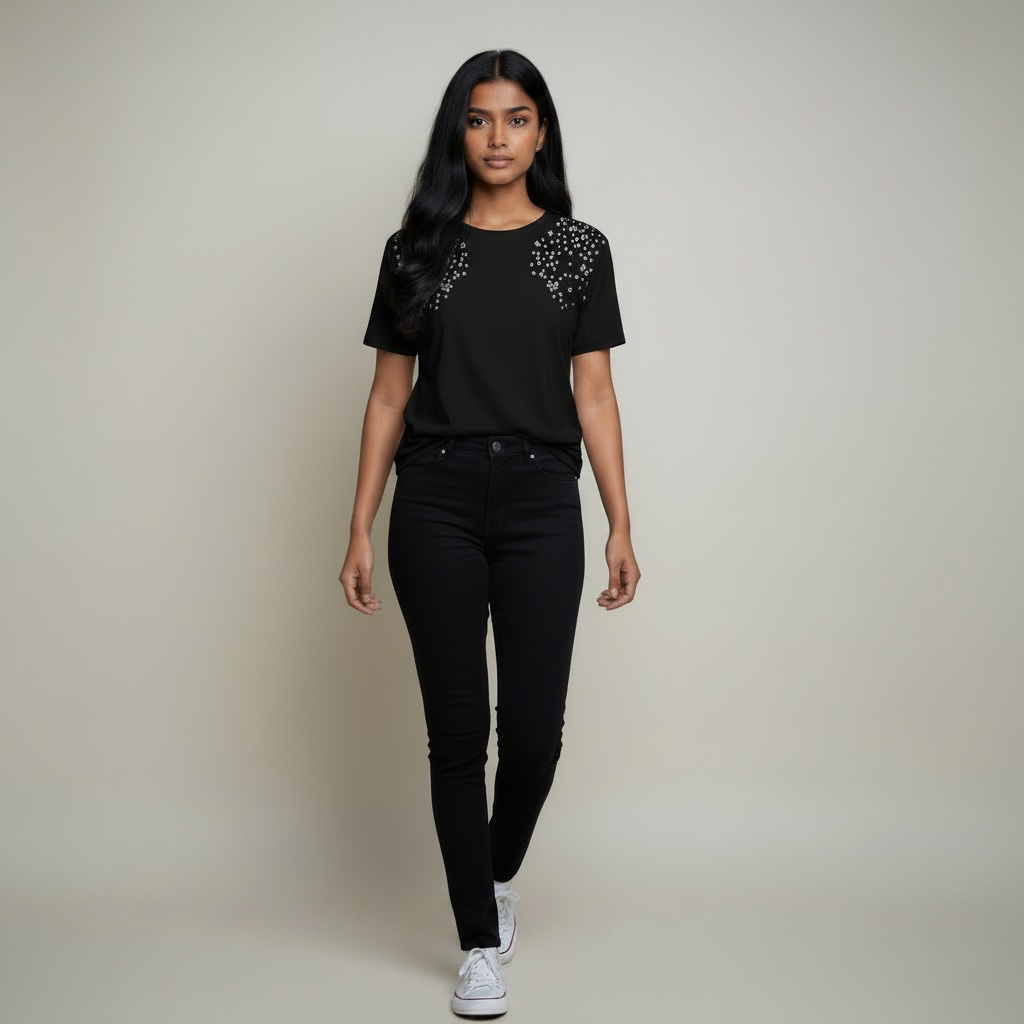 Twinset Actitude Cotton T-Shirt Rhinestones White