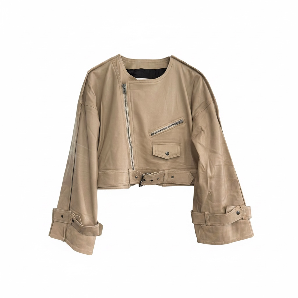 Isabel Benenato Leather Jacket Beige